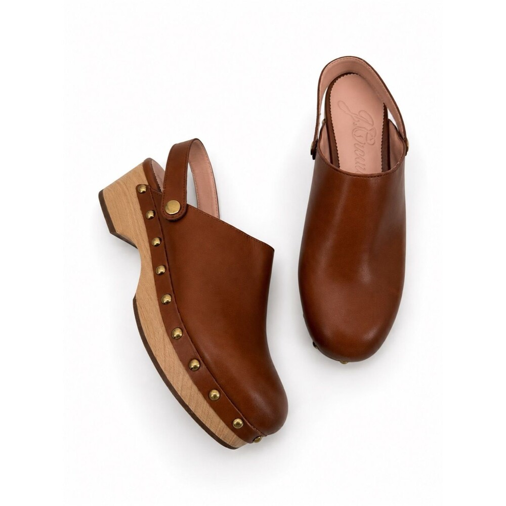 J. Crew Brown Leather Clogs Convertible Shoes Wood Boho Size 7
